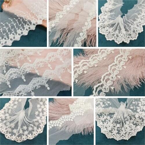 6Meters Off White Embroidered Flower Lace Ribbon Trims for Dress Garments Home Textile Trimmings Applique Sewing DIY