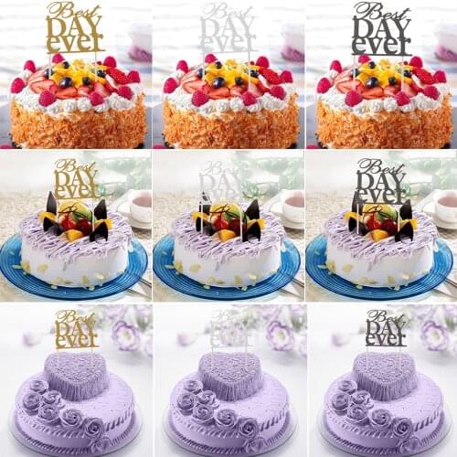 Glitter Paper Best Day Ever Cake Topper on Sticks Dessert Bakery Shop Home Party Cake Decor Photography Prop Wedding Party Decor