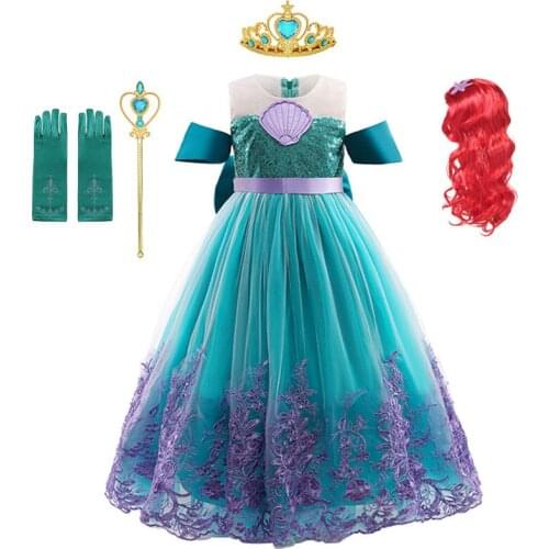 Girl Ariel Dress Kids Christmas The Little Mermaid Costume Kids Halloween Fancy Costume Children Carnival Birthday Party Clothes