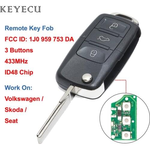Keyecu 1J0 959 753 DA Remote Key 3Button 433MHz for Volkswagen VW Golf Passat Beetle for Seat Leon for Skoda Octavia 1J0959753DA