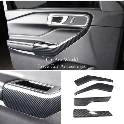 For Ford Explorer 2020 2021 Interior Door Armrest Frame Handle Panel Strips Cover Trims Carbon Fiber Sticker Car Accessories