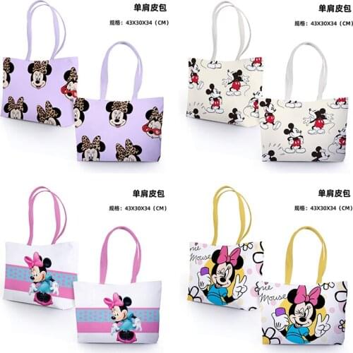 Disney Mickey Minnie Anime Figures Toy Cartoon Products Cosplay Accessories Customized PU Shoulder Bag Shopping Unisex