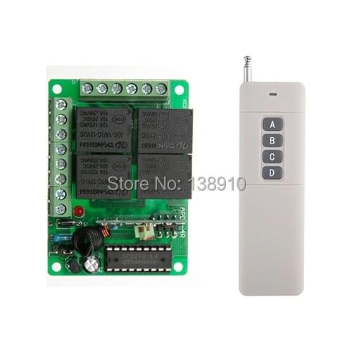 Fixed code 3000m DC12V 4CH 10A Remote Control Switch Relay Output Radio Receiver Module and Transmitter Toggle Momentary