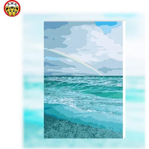 Painting by numbers art paint by numberGreen ocean water light rainbow sea landscape painting hand-painted picture wall