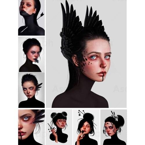 Crow Girl Portraiture Diy 5D Diamond Painting Full Square and Round Embroidery Mosaic Kit Wall Art Handmade Club Home Decoration