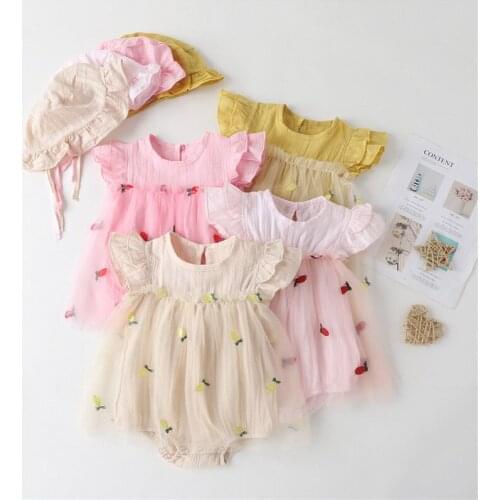 Newborn Baby Girls Dress Romper for Princess Summer Clothing Short-sleeved Childrens Mesh Pineapple Triangle Jumpsuit send Hat