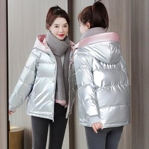 Women Glossy Down Cotton Jacket 2021 Women Winter Jacket Parkas Hooded Parka Female Cotton Coats Short Warm Casual Lady Outwear
