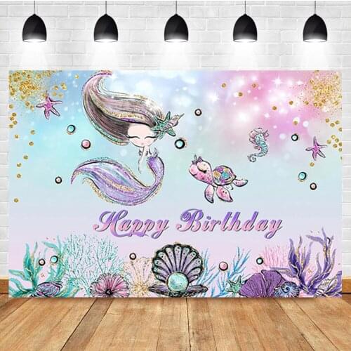 Laeacco Cartoon Mermaid Seabed Baby Birthday Party Custom Photography Backdrop Photographic Photo Background For Photo Studio