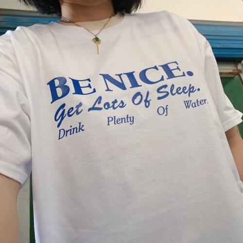 Summer Womens Tumblr Fashion Casual Cute Graphic Tee Be Nice Inspirational Quotes T-Shirt Aesthetic Street Style Shirt