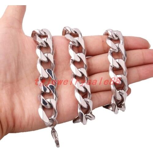 17mm Wide Strong Mens Silver Color Heavy Cuban Curb Link Stainless Steel Chain Necklace Or Braceket Jewelry 7-40inch