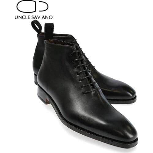 Uncle Saviano Oxford Dress High Top Leather Handmade Winter Mens Boots Shoes Add Velvet Work Boots Fashion Designer Shoes Men