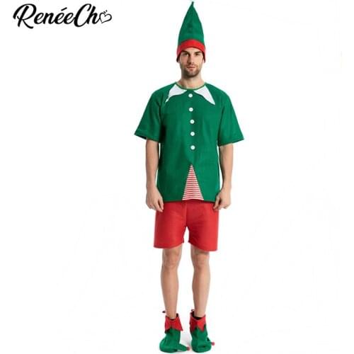 Reneecho Men Santa Helper Costume Elf Costumes Christmas Costume For Adult Santa Claus Cosplay For New Year Set