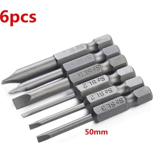 6pcs 50mm S2 Alloy Steel Slotted Screwdriver Bit Set 2mm-6mm Magnetic Flat Head Slotted Tip Nozzles for Screwdrivers Bits Tips