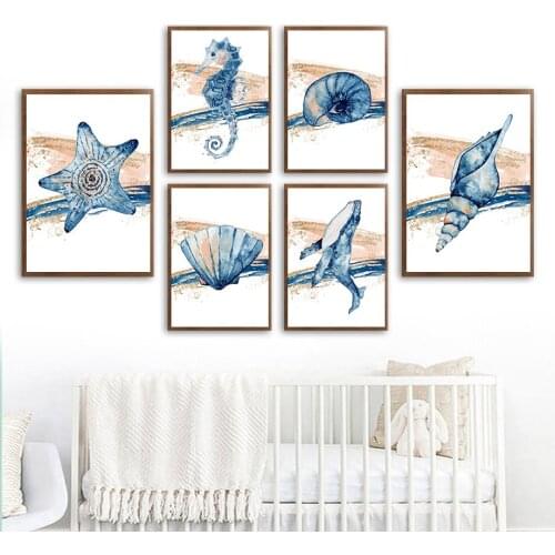 Animals In Abstract Style Blue Water Canvas Painting Wall Art Nordic Posters and Prints Wall Pictures for Living Room Decoration