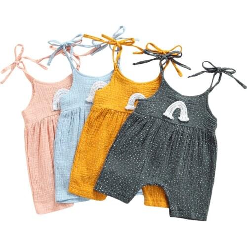 New Summer 0-18 Months Baby Cotton Short Romper with Rainbow Pattern Girls Sleeveless Round Collar Sling Jumpsuit Casual Wea