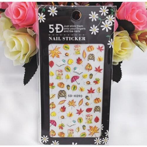 New 5D Nail Stickers Anaglyph Effect Pumpkin Autumn Maple Leaf Nail Art Decorations Self Adhesive Manicure Decals Accessories