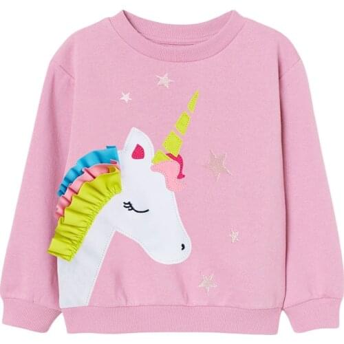 Baby Girl Clothes Toddler 2021 New Autumn Cotton Animal Applique Sweatshirt Pink Unicorn Sweater for Kids 2-7 Years 5Y0003