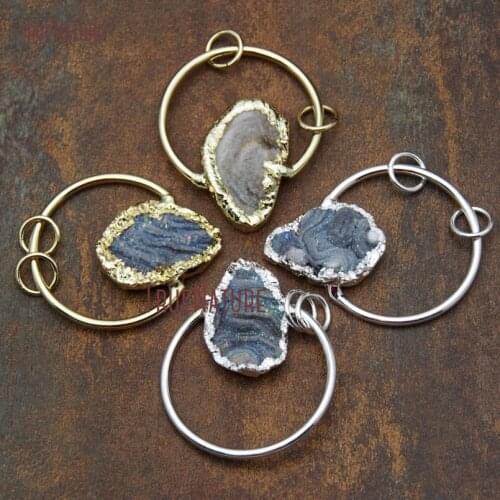 Chic Free Form Solar Agates Necklace Pendant Big Hoop Copper Agates Petite Stone Gold Finish Pendant In 33*25 mm PM9616