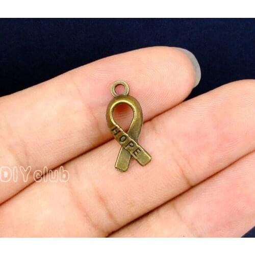150pcs-Antique Bronze Breast Cancer Awareness Ribbon Charms Pendant, Hope Charms 18x8mm