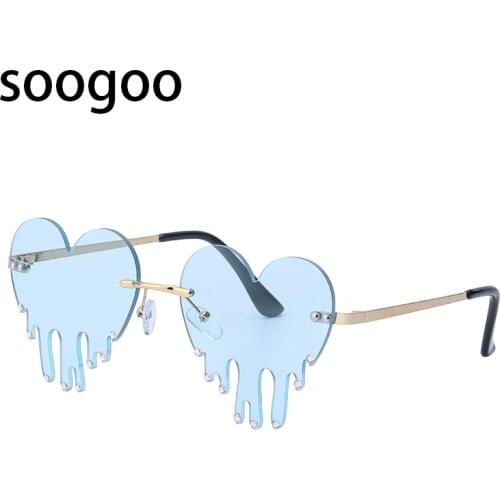 Melting Heart Sunglasses Women Men 2021 New Rimless Brand Design Heart Frame Vintage Fashion Funny Party Sun Glasses