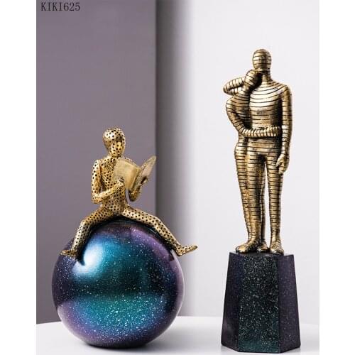 European-style Abstract Planet Character Figurine Model Crafts Bookcase Desktop Furnishings Cartoon Golden Gift Home Decoration