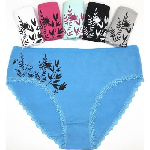 Plus Size Panties For Women Cotton Panty Pack 6 Pcs Ladies Print Underwear Sexy Low Waist Briefs Womens Underpants Lingerie