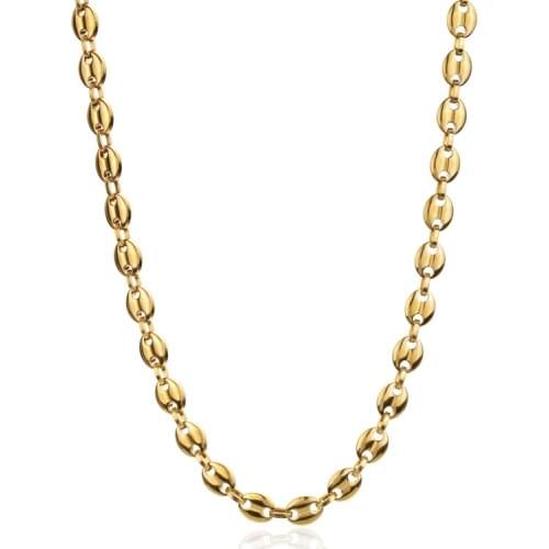 Hip Hop Chain Necklace For Men Gold Color Stainless Steel 11MM Coffee Beans Chain Necklace Fashion Jewelry Gift Dropshipping