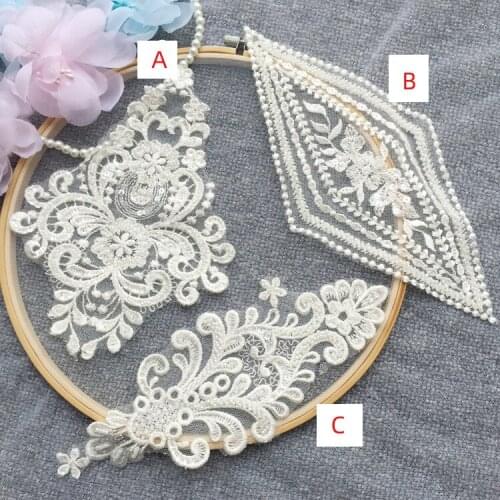 Wholesela Bead Embroidery Applique Lace Ivory Applique Medallions Piece Lace For Wedding Dress Fabric DIY Veil