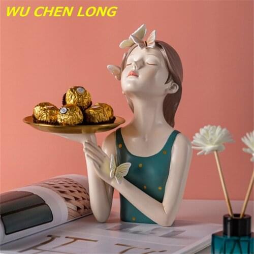WU CHEN LONG Modern Butterfly Girls Art Sculpture Resin Craft Creative Entryway Tray Storage Box Figurine Home Decoration R5742