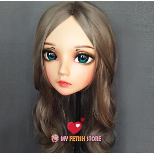 Xi-01)Female Sweet Girl Resin Half Head Kigurumi BJD Eyes Crossdress Cosplay Japanese Anime Role Lolita Mask With Eyes And Wig