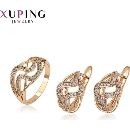 Xuping Fashion Wave Shape Gold Color Plated Anniversary Jewelry Sets Beautiful Valentines Gifts for Women 65217