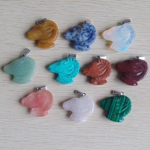 2017 Fashion carving mixed assorted natural stone animal Sheep head Pendants Charms jewelry 10pcs Wholesale free shipping