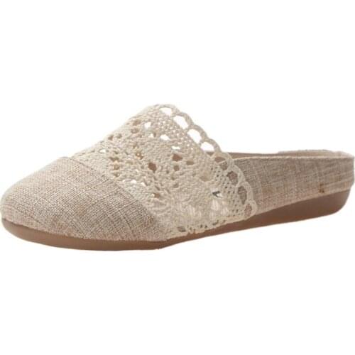 2020 fashion womens shoes Baotou sandals and slippers womens summer casual retro vintage linen lace hollow pregnant womens sh