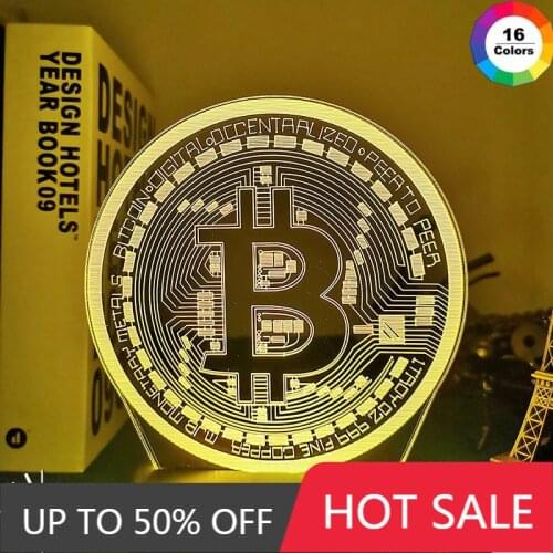 Acrylic Led Night Light Bitcoin For Room Decorative Nightlight Touch Sensor 7 Color Changing Battery Powered Table Night Lamp 3D