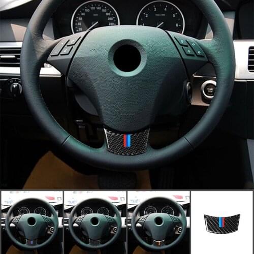 Carbon Fiber Car Accessories Interior Steering Wheel Decoration Trim Decals Cover Trim Stickers For BMW E60 2004-2010