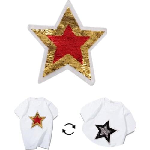 Sequins Patch Pentagram Reversible Change Color AB Patches For Clothing Logo Strange Things Stickers Deal With It Tshirt Coat