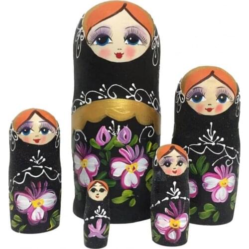 5Pcs/Set Wooden Dolls Not Easy to Deform Colour-fast Nesting Toys Russian Stacking Dolls for Christmas