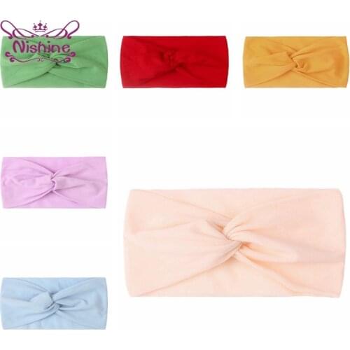 Nishine 18*9 CM Newborn Solid Color Cross Knotted Elastic Hairband Fashion Soft Nylon Headband Baby Headwear Photography Props