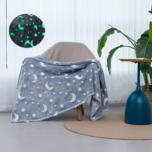 Star Moon Flannel Blanket Glow in The Dark Luminous Soft Plush Gift Blanket for Kids 60in x 50in Glowing Travel Picnic Blankets