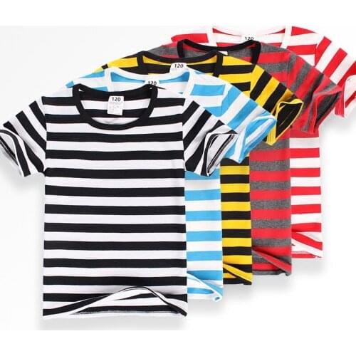 2020 Summer New T-shirt for Boys Simple Striped Casual Round Neck Boys Short-sleeved T-shirt Girls Shirt Kids Top