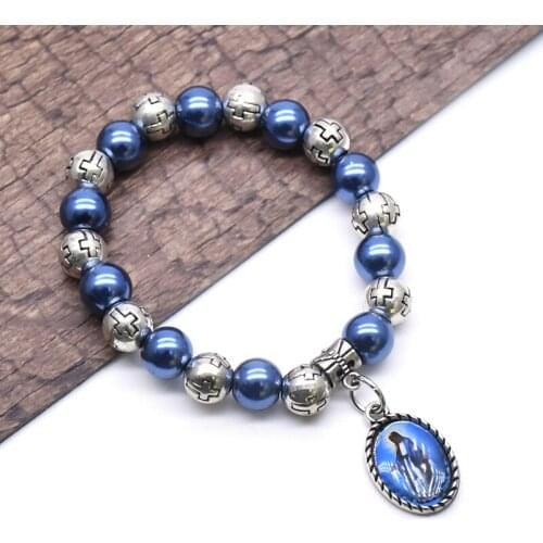 Glamour Holy Lady of Grace Pendant Bracelet Glass Alloy Beads Rosary Bracelet for Women Religious Catholic Jewelry Gift