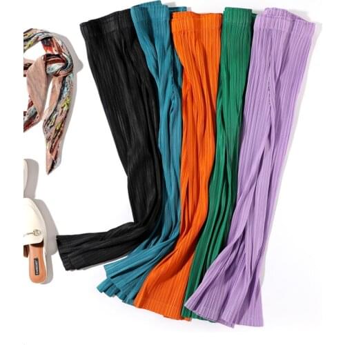 HOT SELLING Miyake Fashion fold solid straight pants Split straight trousers IN STOCK