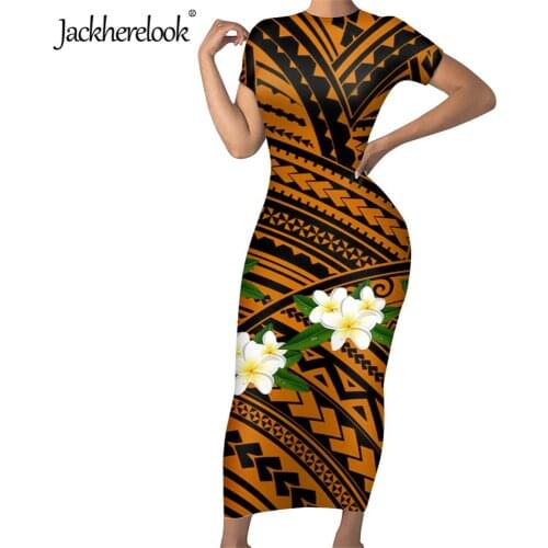 Jackherelook Elegant Office Lady Pencil Dress Sexy Vestidos Vintage Polynesian Tattoo Hibiscus Brand Design Midi Bodycon Dresses