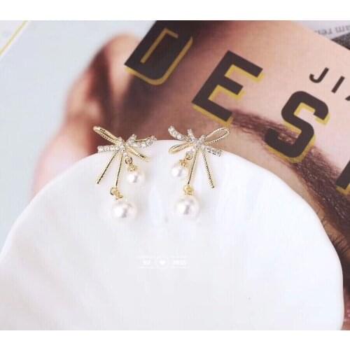 Korean Fashion Jewelry Personality Bowknot Design with Pearl Tassel Earrings Bridal Earrings For Women Long Earrings Oorbellen