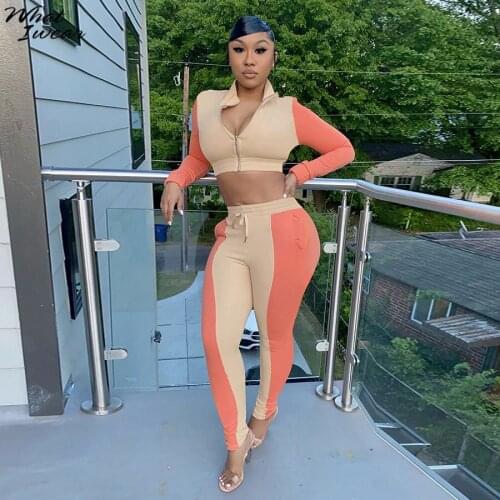 Zipper Tops Drawstring Pants Cotton Two Pieces Sets Woman Casual Tracksuit Streetwear High Waist Outfits Stretchy Suits Autumn