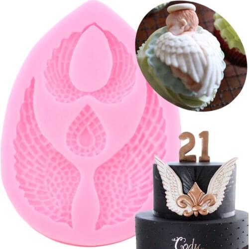 Feather Angel Wings Silicone Molds Baby Birthday Cupcake Topper Fondant Cake Decorating Tools Candy Polymer Clay Chocolate Mould
