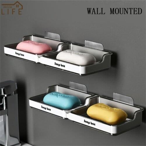 Soap Dishes Drain Soap Sponge Storage Rack Holder Wall Mounted Bathroom Kitchen Organizer Toilet Soap Draining Boxes Holder
