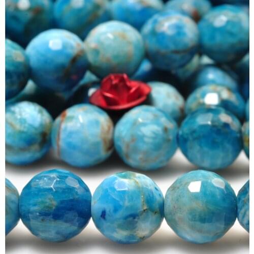 Natural Blue Apatite Faceted Round Loose Beads Wholesale Gemstone Semi Precious Stones For Jewelry Making Bracelet Necklace Diy