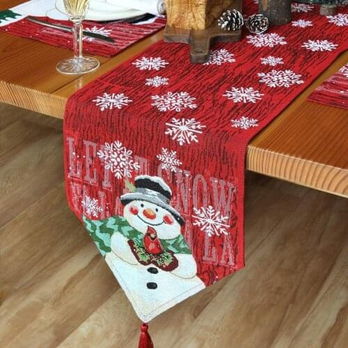 2021 New Fashion Red Table Ruuner for Christmas Decoration Cotton Linen Embroidered Snow Man Dinning Table Runners Home Textile