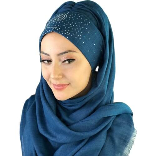 2021New Fashion Hijab Women Muslim Islamic Chiffon Scarf Hat Foulard Sequins Printed Spiral Pattern Dark Blue Ready Made Shawl